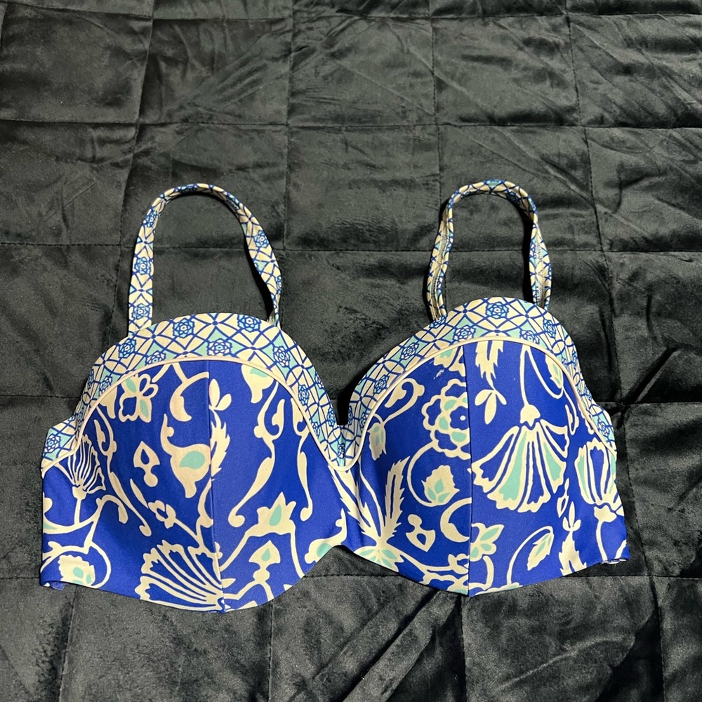 Blue Floral Bikini Top